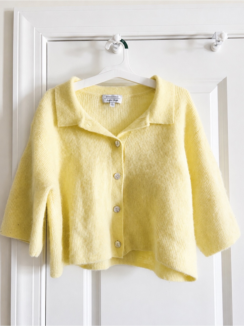 & Other Stories cropped collared knit cardigan soft yellow button front large